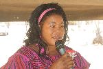 GROOTFONTEIN, 28 October 2013 – The Grootfontein Constituency councillor, Nelao Amagulu speaking at Farm Juliana where she donated some fence wire, wheelbarrows, rakes, spades, digging forks, water pipes,water tanks, and vegetable seeds amongst other items on Monday. (Photo by: Mulisa Simiyasa) NAMPA 