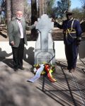 OKAHANDJA, 18 July 2015 - President of the German War Graves Commission Markus Meckel (L) and Chief Tjinaani Maharero (R) pictured after laying a wreath at the grave of the late Herero Chief Samuel Maharero. (Photo by: Pearl Coetzee) NAMPA 