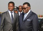 LUSAKA, 29 July 2016 - Zambian President Edgar Lungu (left) and his Namibian counterpart Hage Geingob watch the cultural performances during Geingob's arrival at the Kenneth Kaunda International Airport for his two-day official visit. (Photo by: Maria Chigariro) STATE HOUSE