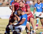 WINDHOEK, 23 June 2018 - Namibia’s senior rugby team Welwitschias player Tjiuww Uanivi (blue) while in action against Tunisia during their second match of the 2018 Rugby Africa Gold Cup at the Hage Geingob Stadium. (Photo by: Hesron Kapanga) NAMPA