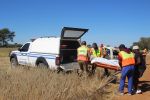 B1 ROAD, 24 May 2020 - The body of a 31-year-old woman who died instantly in a road accident on the B1 road between Otjiwarongo and Okahandja being loaded in a police mortuary vehicle on Sunday morning. (Photo by: Mulisa Simiyasa) NAMPA