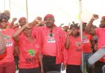 OSHAKATI, 01 November 2020 - Namibia Economic Freedom Fighters (NEFF) Commander-in Chief, Epafras Mukwiilongo (centre, in front) with party members during their electioneering meeting held at Oshakati. (Photo by: Mathias Nanghanda) NAMPA 