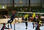 WINDHOEK, 24 September 2022 - Khomas Nampol Volley Club players (in yellow) in action with Namibia Correctional Service players during the 2022 Bank Windhoek Namibia Volleyball Federation (NVF) cup final at the DTS Sports field in Windhoek. (Photo by: Hesron Kapanga) NAMPA 