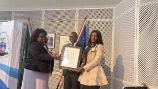 SWAKOPMUND, 15 August 2024 - Erongo Governor Neville Andre Itope and his wife Iyaloo Itope photographed with Chairperson of the Erongo Regional Council Management Committee, Benitha Imbamba. Itope, who was recently named the Best Governor in Africa in London, was also honoured by the Georgia Legislative Black Causus for his political and economic contribution towards the development of Namibia and Africa at large. (Photo by: Isabel Bento) NAMPA