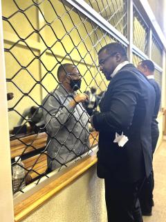 WINDHOEK, 04 September 2024 - Former Fisheries Minister, Bernardt Esau pictured with lawyer Florian Beukes at the Windhoek High Court. (Photo by: Eba Kandovazu) NAMPA