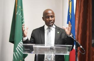 WINDHOEK, 04 September 2024 - Namibia's Green Hydrogen Commissioner, James Mnyupe speaking at the Global African Hydrogen Summit in Windhoek on Wednesday. (Photo by: Chelva Wells) NAMPA