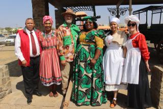 KEETMANSHOOP, 17 September 2024 – Keetmanshoop Mayor, McDonald Hanse and ||Kharas Governor, Aletha Frederick pictured with speakers who spoke about different cultures at the beginning of heritage week at Keetmanshoop on Tuesday. (Photo by: Suzith Tjitaura) NAMPA 