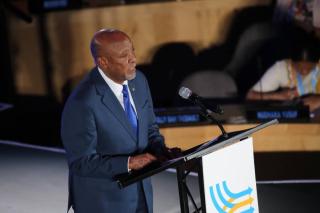 NEW YORK, 21 September 2024 - President Nangolo Mbumba addressing the delegates at the Summit of the Future Action Days  in New York. (Photo: Contributed) 
