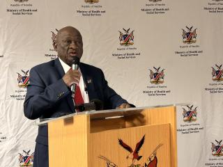 WINDHOEK, 07 October 2024 - Minister of Health and Social Services, Kalumbi Shangula speaking at the opening of the National Ministerial Health and Social Services Conference in Windhoek. (Photo by: Chelva Wells) NAMPA 