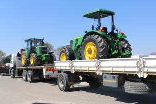 KATIMA MULILO, 11 October 2024 - Police in the Zambezi Region managed to intercept the delivery of these two tractors valued at N.dollars 2.8 million. The tractors were acquired from the JDE Agri Implements in Otjiwarongo via fraudulent means. (Photo: Contributed)
