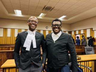 WINDHOEK, 14 OCT 2024 - Lawyers Sisa Namandje and Gilroy Kasper pictured at the Windhoek High Court. (Photo by: Eba Kandovazu) NAMPA