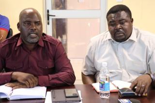 RUNDU, 17 October 2024 - Rundu Mayor Gabriel Kanyanga and Chairperson of the Kavango East Regional Council, Damian Maghambayi attending a meeting with Minister of Urban and Rural Development Erastus Uutoni. (Photo by: Sawi Hausiku) NAMPA 