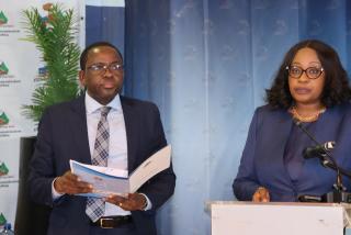 WINDHOEK, 17 October 2024 - Namibia’s Chief Electoral Officer Peter Shaama pictured with ECN Chairperson Elsie Nghikembua. (Photo by: Andreas Thomas) NAMPA
