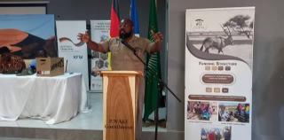 OPUWO, 18 OCTOBER 2024 - Kunene regional governor Maruis Sheya has called for coordinated efforts to eliminate rhino poaching. (Photo by: Uakutura Kambaekua) NAMPA.