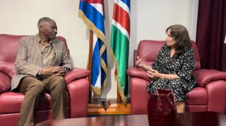 WINDHOEK, 20 October 2024 - Speaker of the National Assembly, Prof. Peter Katjavivi and Ana María Mari Machado, Vice President of the National Assembly of the People’ s Power of Cuba. 