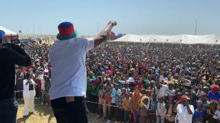 SWAKOPMUND, 20 October 2024 - A crowd gathered to watch local artist Lazarus Shiimi AKA Gazza at a Swapo Party Star Rally held at Swakopmund on Sunday. (Photo by: Isabel Bento) NAMPA