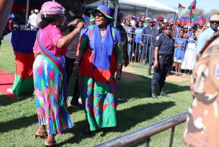 OTJIWARONGO, 26 October 2024 - The Swapo Party Secretary-General, Sophia Shaningwa (L) together with the party's presidential candidate, Netumbo Nandi-Ndwaitwah at a political campaign rally at Otjiwarongo in the Otjozondjupa Region on Saturday afternoon. (Photo by: Mulisa Simiyasa) NAMPA