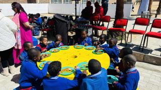 SWAKOPMUND, 29 October 2024 -Some of the beneficiaries of the newly revamped school feeding facility inaugurated at Westside High School Tuesday. (Photo by: Isabel Bento) NAMPA