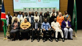 SWAKOPMUND, 29 October 2024 - The President of the Pan-African Youth Union (PYU) Moumouni Dialla, Vice President of PYU and chairperson of National Youth Council of Namibia Sharonice Busch, PYU Secretary General Wiisichong Bening Ahmed and Erongo Governor Neville Andre Itope photographed with different executive committee members of PYU at the opening of the 13th PYU Executive Committee meeting in Swakopmund. (Photo by: Isabel Bento) NAMPA