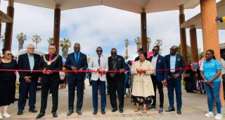 WALVIS BAY, 30 October 2024 - Erongo Governor Neville Andre Itope, Executive Director in the Ministry of Mines and Energy Penda Iithindi, Walvis Bay Mayor Trevino Forbes and Erongo RED (main sponsor) Chief Executive Officer Immanuel !Hanabeb among other stakeholders, cutting the ribbon which symbolises the official opening of he 16th edition of the Erongo Business and Tourism Exposition in Walvis Bay. (Photo by: Isabel Bento) NAMPA