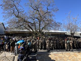 WINDHOEK, 13 November 2024 - Uniformed personnel queuing up at Van Rhyn Primary School in Windhoek for special voting. (Photo by: Justina Shuumbwa) NAMPA