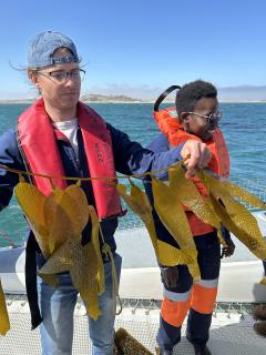 LUDERITZ, 15 NOV (NAMPA)-Kelp Blue Seaweed Specialist Michael Fleischman and Kelp Blue Deputy Operations Manager Iriya Jona. (Photo by: Eba Kandovazu)