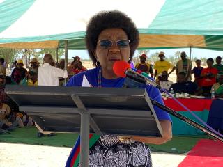 IIPANDA, 18 November 2024 - SWAPO Party Secretary General Sophia Shaningwa addressing at a mini rally held at Iipanda village in the Ogongo district on Monday. (Photo by Maria David)NAMPA 