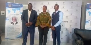 OPUWO, 18 November 2024 - IRDN Executive Director John Kasaona; Bertha Amakali, Director of Information and Research at MIRCO; and Stanley Kambonde, Executive Director of Kambonde Mineral Resources, were pictured at the Dr Theo Ben Gurirab Series in Opuwo. (Photo by: Uakutura Kambaekua) NAMPA