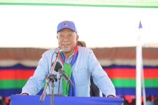 ONETHINDI, 19 November 2024 - President Nangolo Mbumba speaks during a Swapo rally at Onethindi in the Oshikoto Region. (Photo by: Gabriel Tomas) NAMPA