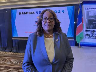 Chairperson of the Electoral Commision on Namibia Elsie Nghikembua at Media and observer press briefing (Photo: Justina Shuumbwa) NAMPA