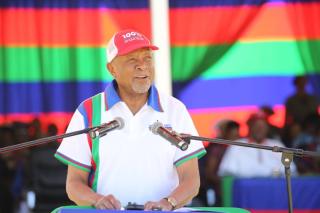 REHOBOTH, 23 November 2024  - President Nangolo Mbumba speaking at a rally in Rehoboth on Saturday. (Photo: contributed) NAMPA 
