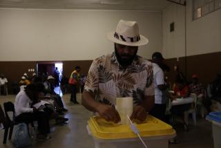 MARIENTAL, 27 November 2024 -  The Governor of the Hardap region, Salomon April casting his vote during the presidential and National Assembly elections. (Photo by: Charmaine Boois) NAMPA 