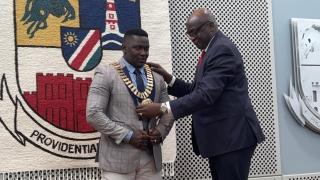 SWAKOPMUND, 29 November 2024 - Swakopmund Municipality Chief Executive Officer Archie Benjamin (R) pictured with the newly elected Mayor of Swakopmund, Blasius Goraseb. (Photo by: Isabel Bento) NAMPA