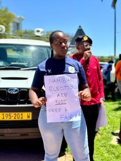 WINDHOEK, 29 November 2024 - LPM's Utaara Mootu pictured at a protest in Windhoek on Friday. (Photo: Contributed)