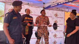 OSHAKATI, 02 December 2024 - The Bank of Namibia handed over gym equipment to Oshana NamPol on Monday. (Photo by: Maria David) NAMPA 