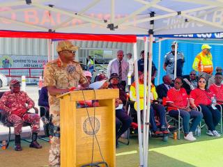 OSHAKATI, 16 December 2024 - Oshana Regional Commander Commissioner Naftal Lungameni Sakaria during the launch of the festival season operation on Monday.  (Photo: Maria David)NAMPA