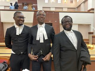 WINDHOEK, 09 January 2025 - The lawyers representing the government in the elections challenge, from left Eliaser Nekwaya, Sisa Namandje and Gerson Narib. (Photo by: Eba Kandovazu) NAMPA