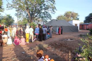 TSINTSABIS, 17 January 2025 - Residents of Tsintsabis settlement queue up to vote in the Guinas Constituency by-election on Friday. (Photo by: Linea Dishena) NAMPA