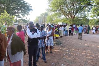 TSINTSABIS, 17 January 2025- Voters from Tsintsabis in Guinas Constituency in the Oshikoto Region queuing up for the constituency by-election. (Photo by: Linea Dishena) NAMPA