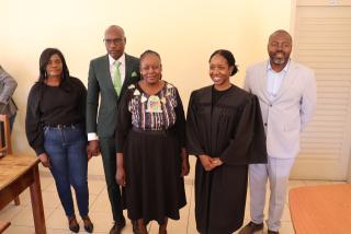 TSUMEB, 17 January 2025 - The Omuthiya Town Council's elected Chairperson and members of the management committee with Her Worship Magistrate Kaeren Kleopas. (Photo by Gabriel Tomas) NAMPA