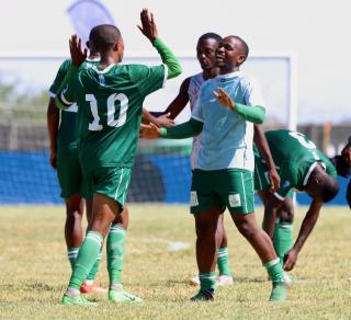 OSHAKATI, 01 February 2025 -  Young African, celebrating their win against FC Ongos during round eight of the MTC Maris Cup at the Oshakati Independence Stadium. (Photo by: Hesron Kapanga) NAMPA