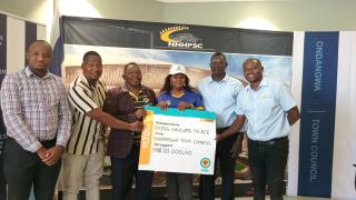 ONDANGWA, 05 February 2025 - The Ondangwa Town Council leadership on Thursday donated N.dollars 50 000 to King Kauluma Palace Football Club.  (Photo: Maria David)NAMPA 