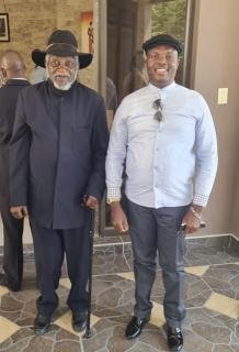 WINDHOEK - Founding President Sam Nujoma with businessman Joshua Haimbodi. (Photo: Contributed)