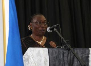 KATIMA MULILO, 19 February 2025 - Deputy Minister of Education, Arts and Culture, Faustina Caley speaking at the regional engagement on academic improvements in Zambezi. (Photo: Contributed)