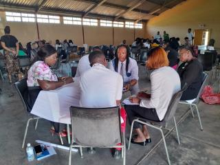 OUTJO, 19 February 2025 - Kunene Education Director, Sophia Ferdrieck, invited key stakeholders to propose solutions for the region's high failure rate. Here, a group of teachers from various schools discuss factors impacting the region's poor academic performance. (Photo by: Dalene Kooper) NAMPA