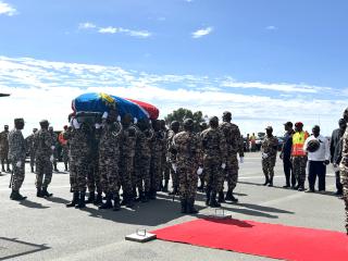 WINDHOEK, 20 February 2025 - The remains of Founding President Sam Nujoma left the Hosea Kutako International Airport for Ondangwa on Thursday. (Photo by: Eba Kandovazu) NAMPA