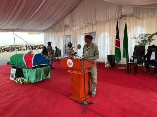 EEHNANA, 21 February 2025 - Former Minister of Safety and Security, Major General Charles Namholo, speaking during Ohangwena region's memorial service for the late Founding President, Dr Sam Nujoma, held at Eenhana sports stadium at Eenhana on Friday.
(Photo by Clarence Katjaita)
NAMPA 