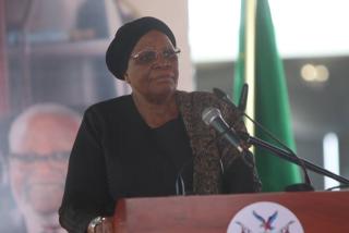 WINDHOEK, 28 February 2025 - Vice President and President-elect Netumbo Nandi-Ndaitwah speaks at Founding President Sam Nujoma's memorial service on Friday. (Photo by: Hesron Kapanga)