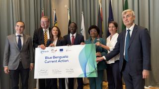 SWAKOPMUND, 12 March 2025 - Erongo Governor Neville Andre Itope photographed alongside the EU Ambassador to Namibia Ana Beatriz Martin, German Ambassador to Namibia Dr. Thorsten Hutter, Angolan Ambassador to Namibia Jovelina Imperial e Costa as well as other European ambassadors to Namibia at the launch of the Blue Benguela Current Action, an  initiative aimed at protecting and sustainably managing the Benguela Current Large. Marine Ecosystem. (Photo by: Isabel Bento) NAMPA