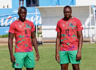 WINDHOEK, 12 March 2025 - Brave Warriors debutants Sisqo Haraseb (L) of Mighty Gunners, and Wiseman Lifasi of Julinho Athletics pictured during a training camp at the CBS training ground, ahead of the  2026 FIFA World Cup qualifiers against Malawi and Equatorial Guinea on 20 and 24 March 2025. (Photo by: Hesron Kapaga) NAMPA
